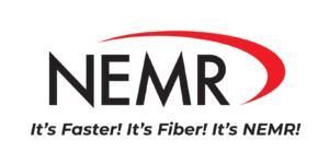 A red and black logo for nemr